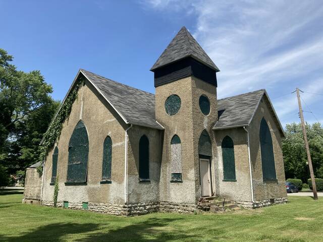The former African Methodist Episcopal church is located at Second and Frankfort Streets, two blocks south of the Ohio River, in Augusta.