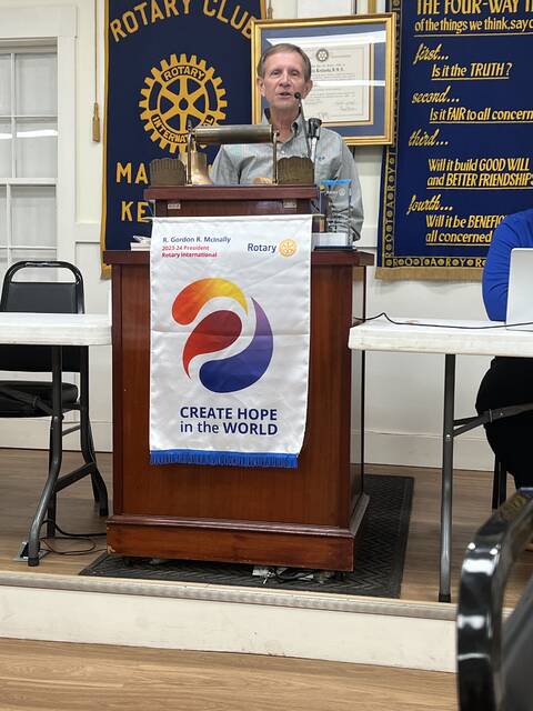 Jack Mullikin, chief financial officer of WinStar Farms is speaking to Maysville Rotarians.